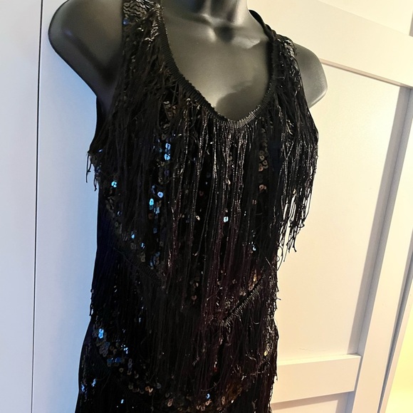 Black Sequin Fringe dress vintage Gatsby dress fringe sequence stampede western - Picture 8 of 11